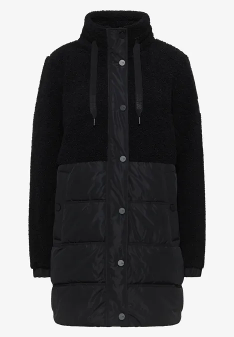 Manteau Teddy avec mélange de structures Black