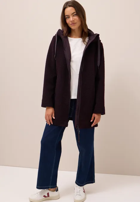 Mantel in wollook dark plum