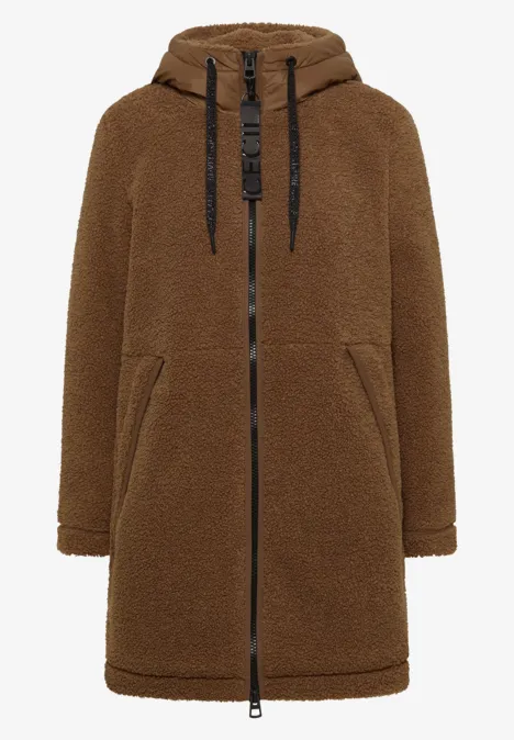 Lange bruin teddyjas met capuchon en ritssluiting