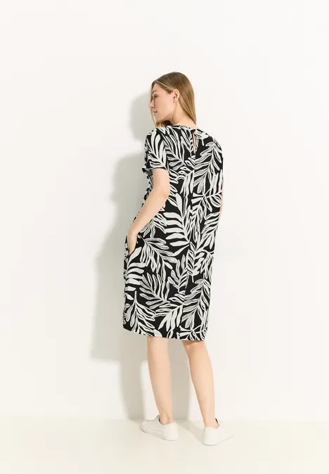 Leinenmix Print Kleid Black
