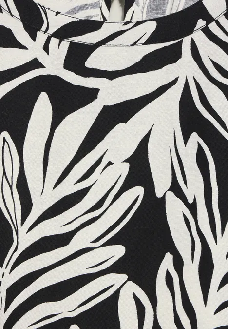 Leinenmix Print Kleid Black
