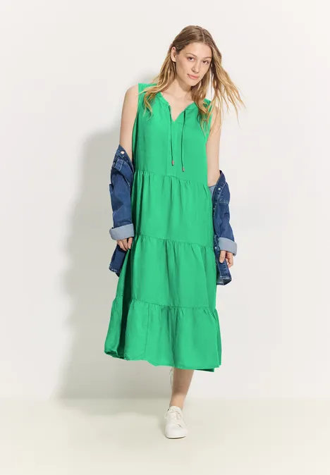 Leinenmix Kleid mit Volants juicy apple green