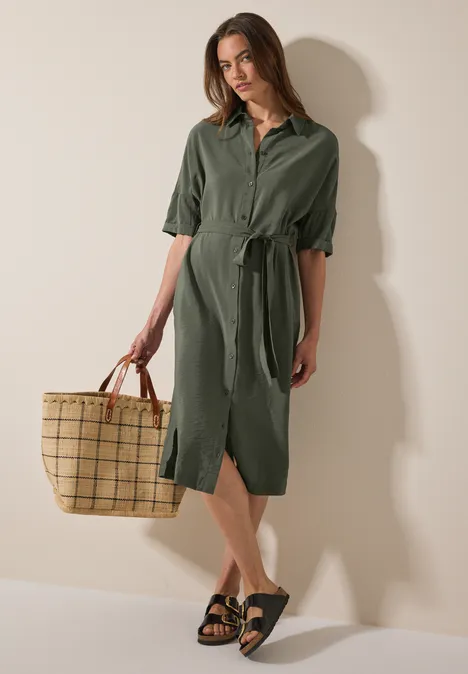 Midikleid mit Hemdkragen cool khaki