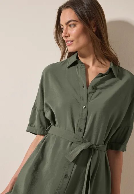 Midikleid mit Hemdkragen cool khaki