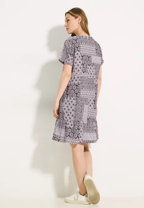 Patchwork Print Kleid aubergine red