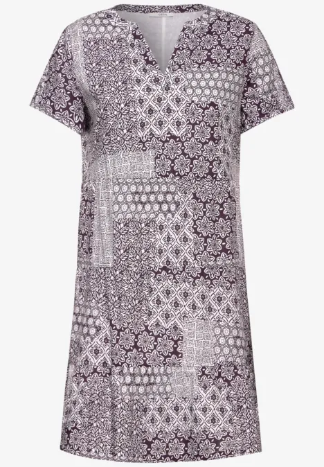 Patchwork Print Kleid aubergine red