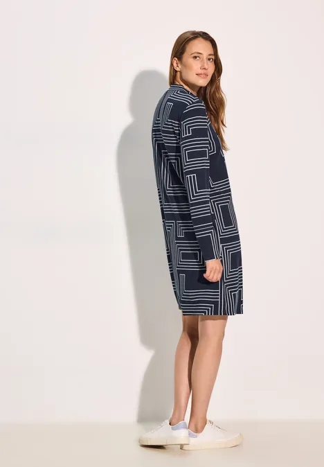 Knielange jacquard jurk deep petrol
