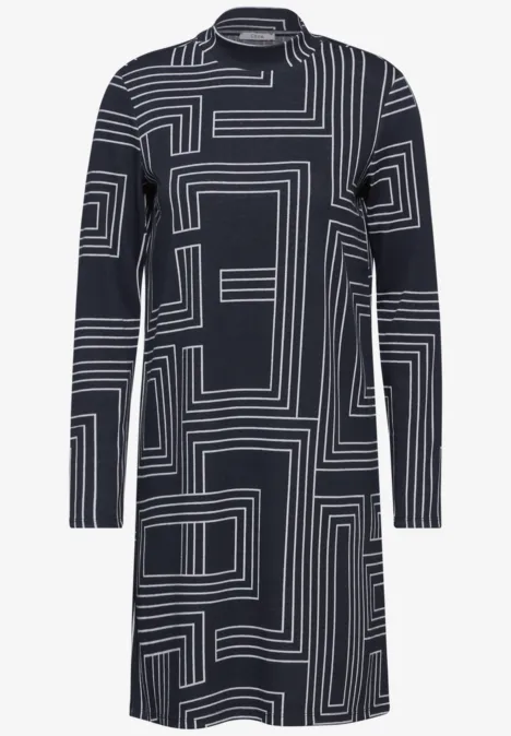 Knielange jacquard jurk deep petrol