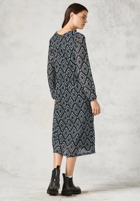 Bedrucktes Midi-Mesh-Kleid deep charcoal grey