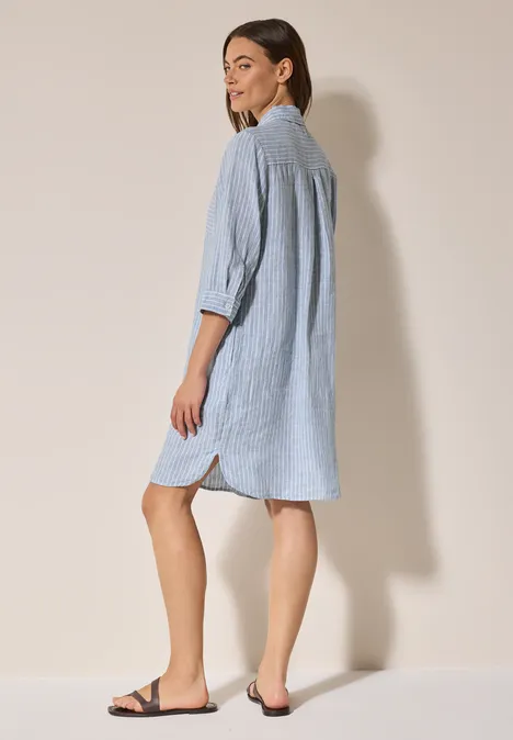 Gestreiftes Leinenkleid chambray forever blue