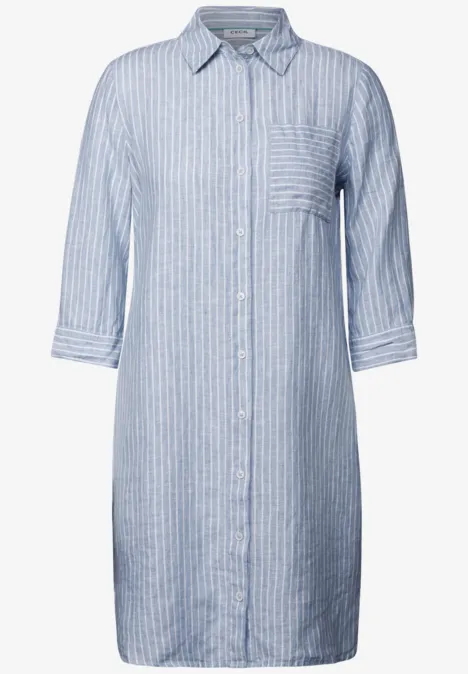 Gestreiftes Leinenkleid chambray forever blue