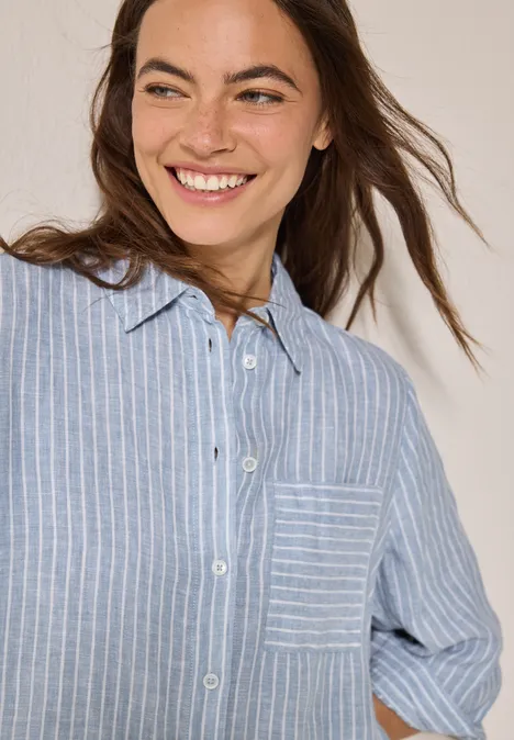 Gestreiftes Leinenkleid chambray forever blue