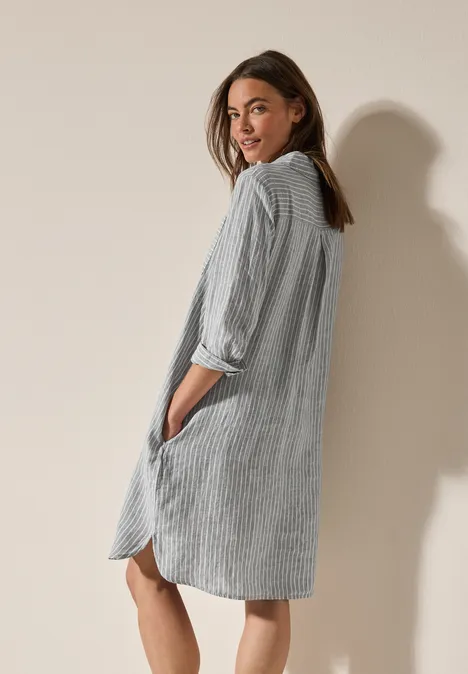 Gestreiftes Leinenkleid chambray balmy khaki