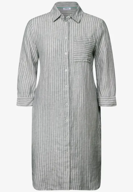 Gestreiftes Leinenkleid chambray balmy khaki