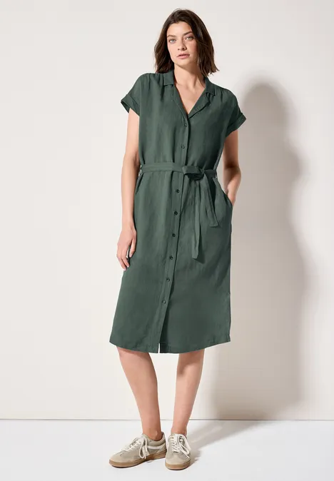 Leinenmix-Blusenkleid balmy khaki