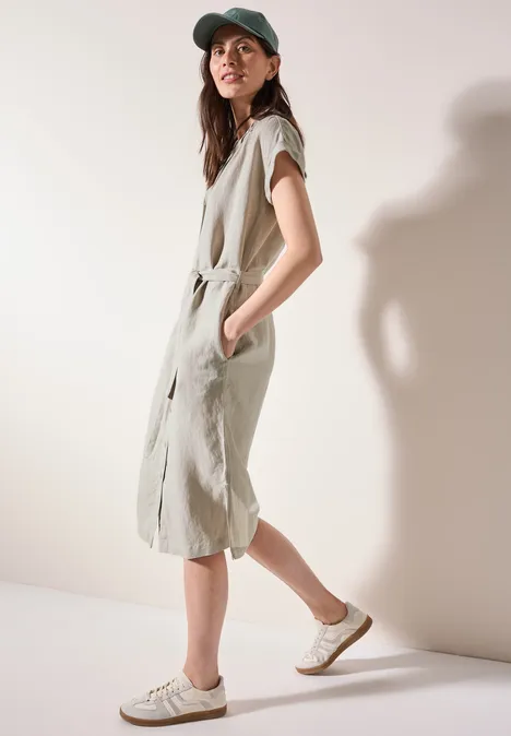 Leinenmix-Blusenkleid pumice beige