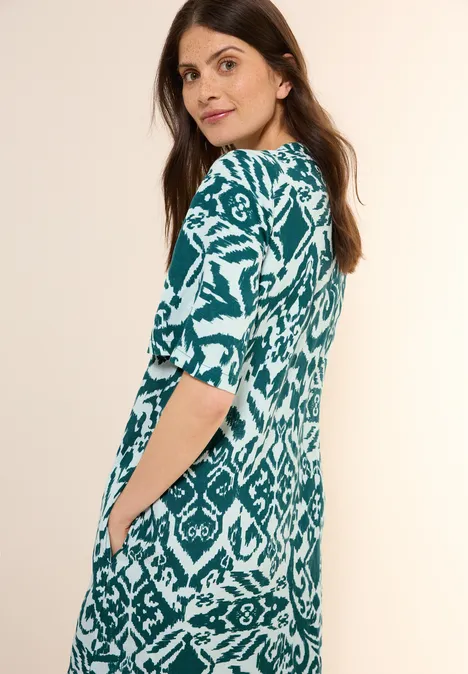 Gemustertes Leinenmix-Kleid green lagoon
