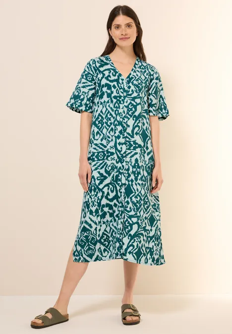 Gemustertes Leinenmix-Kleid green lagoon