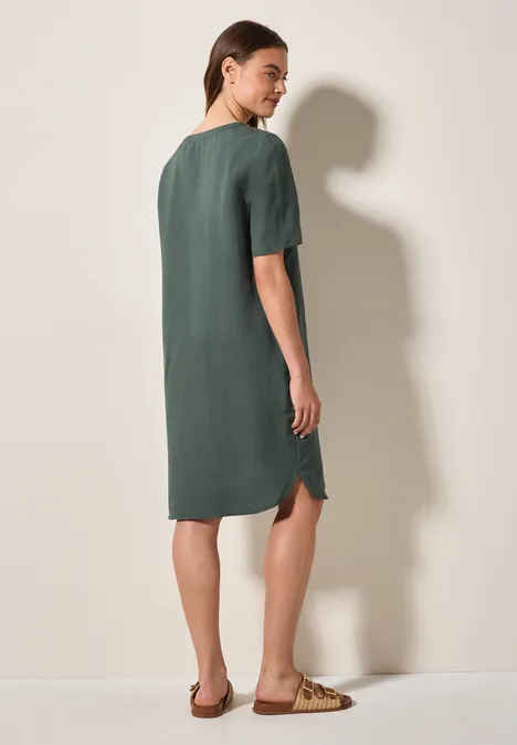 Split Neck Leinenmix Kleid balmy khaki