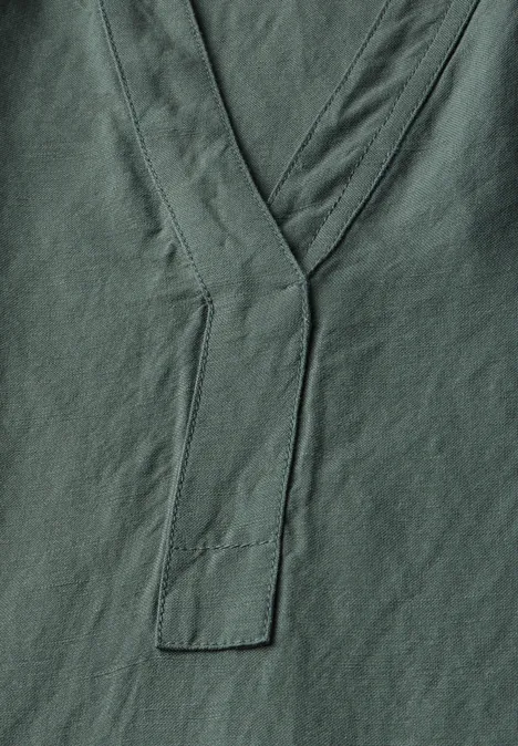 Split Neck Leinenmix Kleid balmy khaki