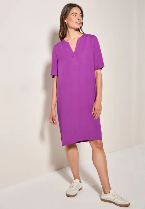 Split Neck Leinenmix Kleid magenta lacquer