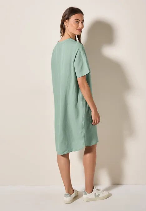 Split Neck Leinenmix Kleid ice sage green
