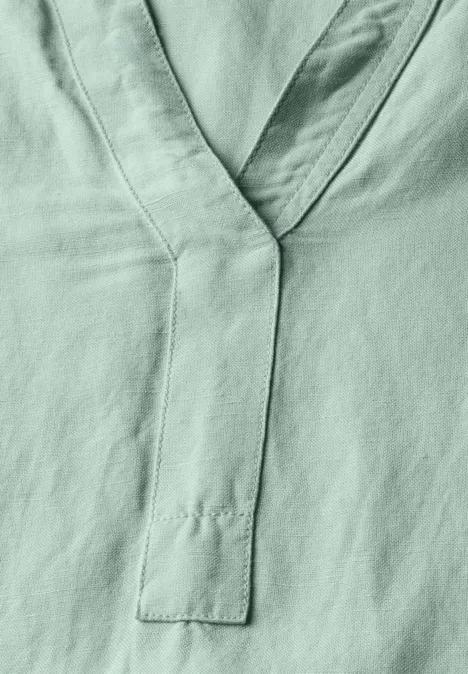 Split Neck Leinenmix Kleid ice sage green