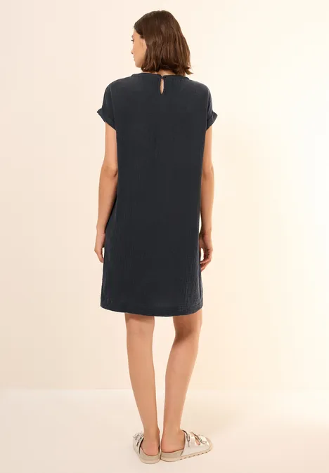 Musselin-Kleid in Unifarbe Black