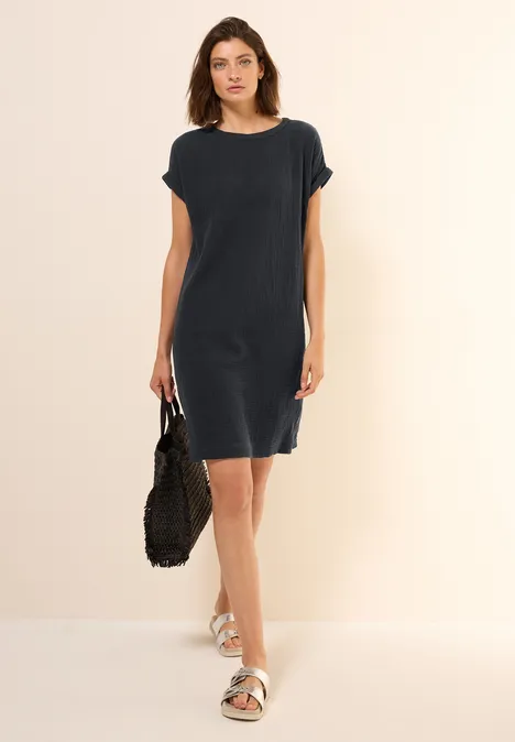 Musselin-Kleid in Unifarbe Black