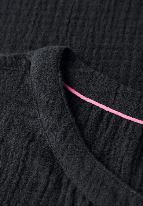 Musselin-Kleid in Unifarbe Black