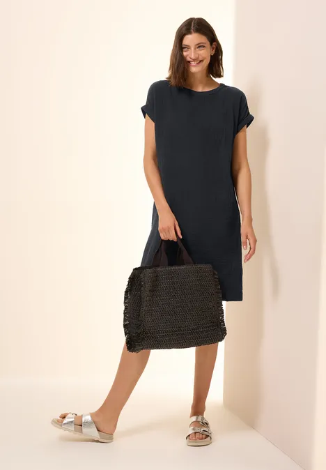 Musselin-Kleid in Unifarbe Black