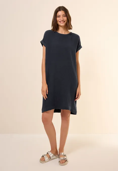 Musselin-Kleid in Unifarbe universal blue