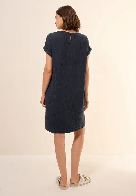 Musselin-Kleid in Unifarbe universal blue