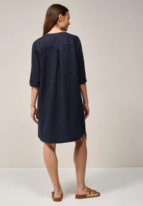 V-Neck Leinenkleid universal blue