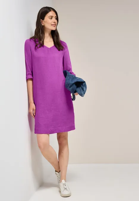 V-Neck Leinenkleid magenta lacquer
