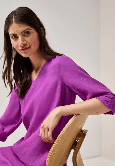 V-Neck Leinenkleid magenta lacquer