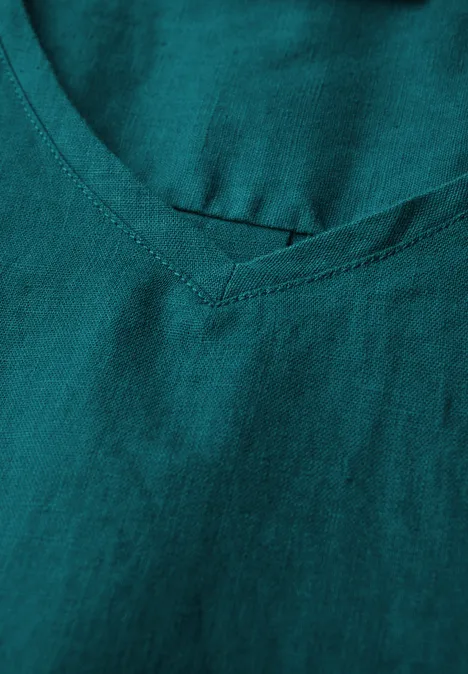 V-Neck Leinenkleid green lagoon