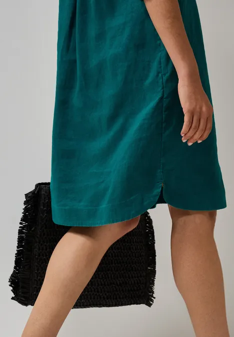 V-Neck Leinenkleid green lagoon