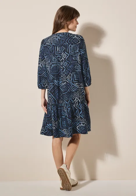 Gemustertes Volant-Kleid universal blue
