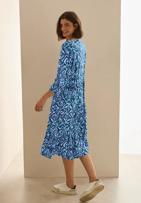 Gedessineerde volant jurk universal blue