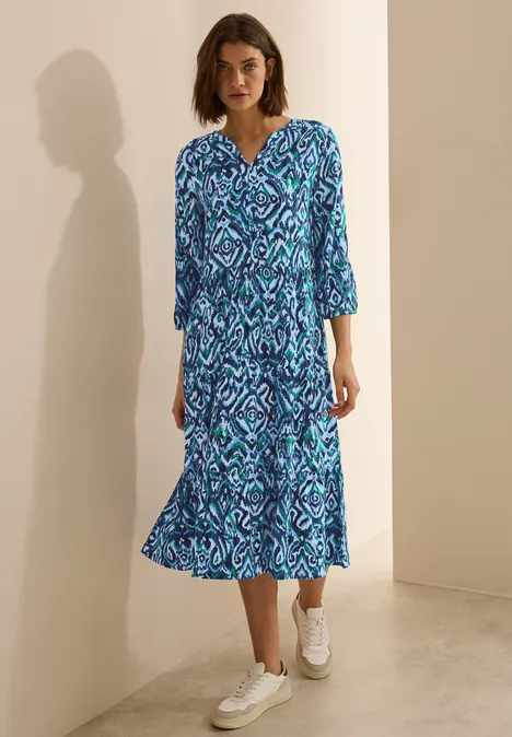 Gedessineerde volant jurk universal blue