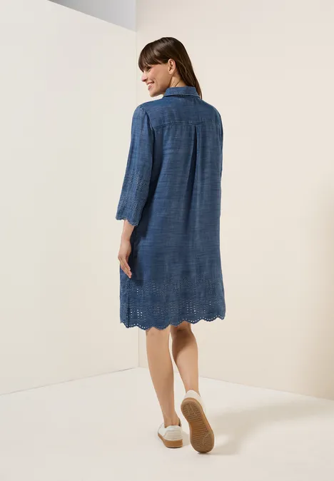 Robe en lyocell avec broderie mid blue wash