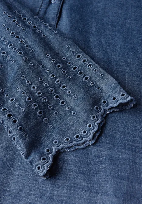 Robe en lyocell avec broderie mid blue wash