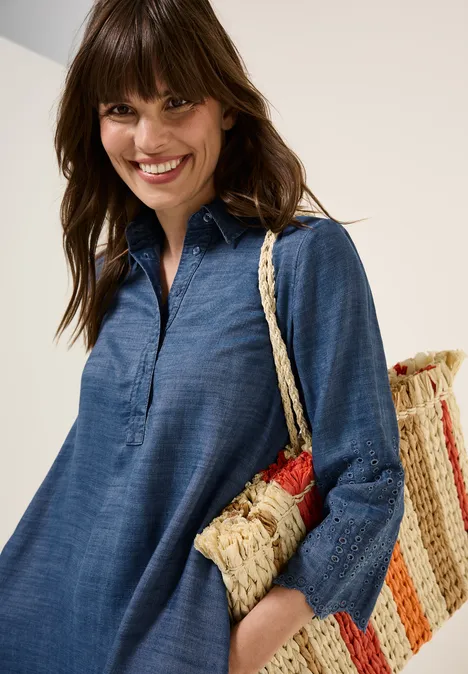 Robe en lyocell avec broderie mid blue wash