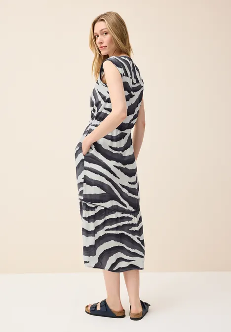 Gedessineerde volant jurk volcanic grey