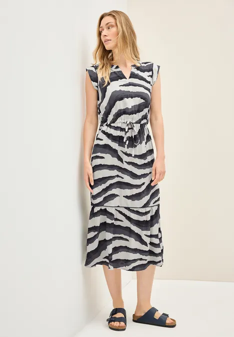 Gedessineerde volant jurk volcanic grey