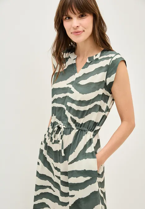 Gemustertes Volant-Kleid dark balmy khaki