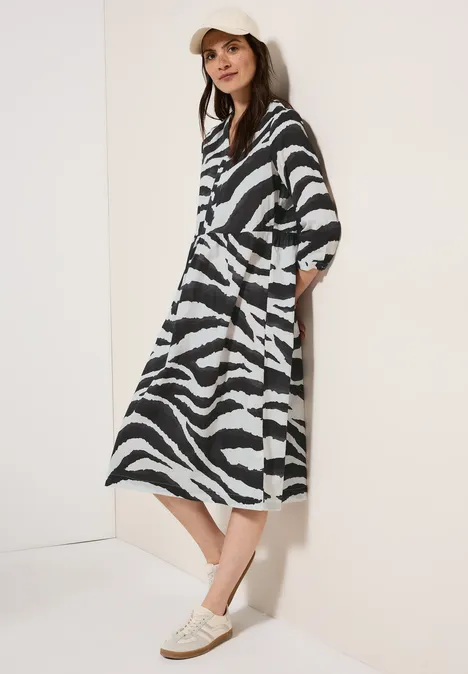 Zebra Print Baumwollkleid volcanic grey