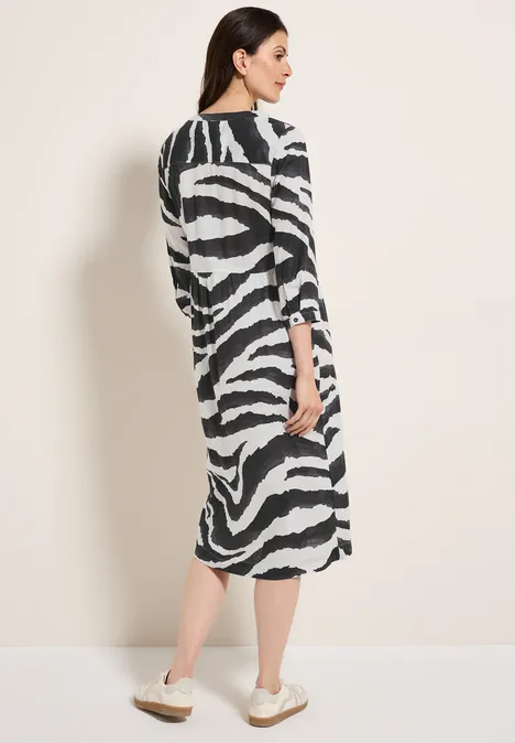 Zebra Print Baumwollkleid volcanic grey