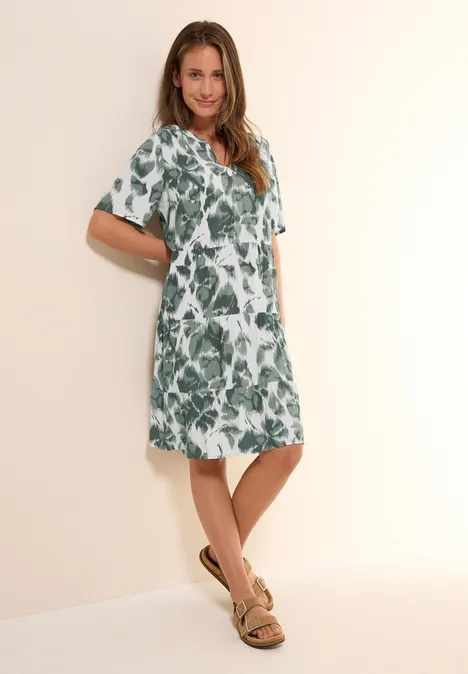 Gemustertes Crepe-Kleid dark balmy khaki